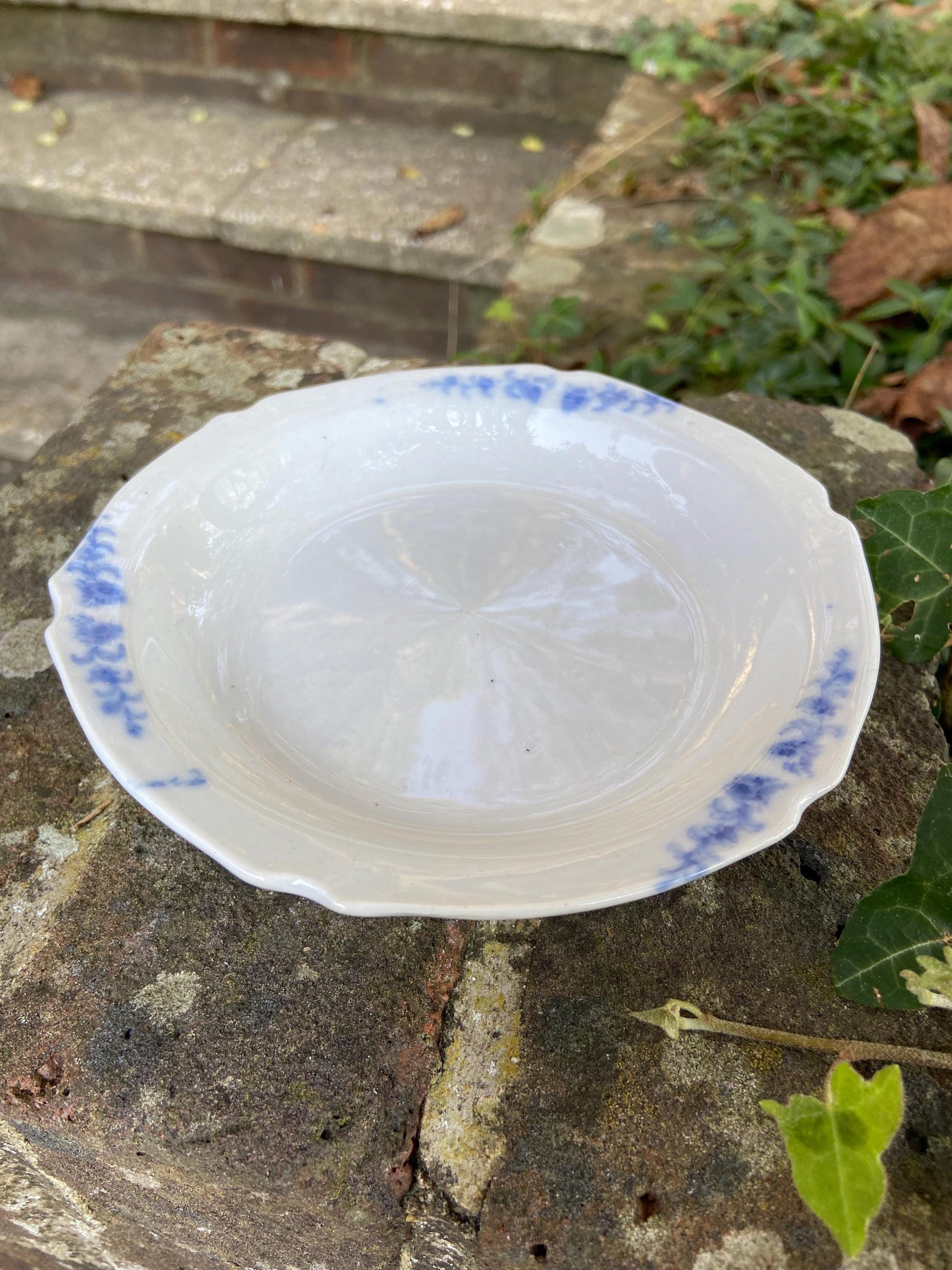Vintage blue white china planter, hand painted plant pot