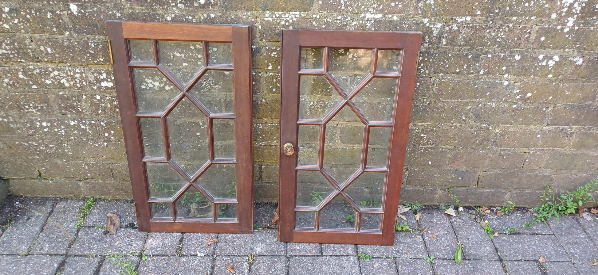 Pair of Late Victorian Astral Glazed Mahogany Doors Window Decoration or Project