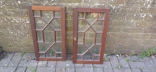 Pair of Late Victorian Astral Glazed Mahogany Doors Window Decoration or Project
