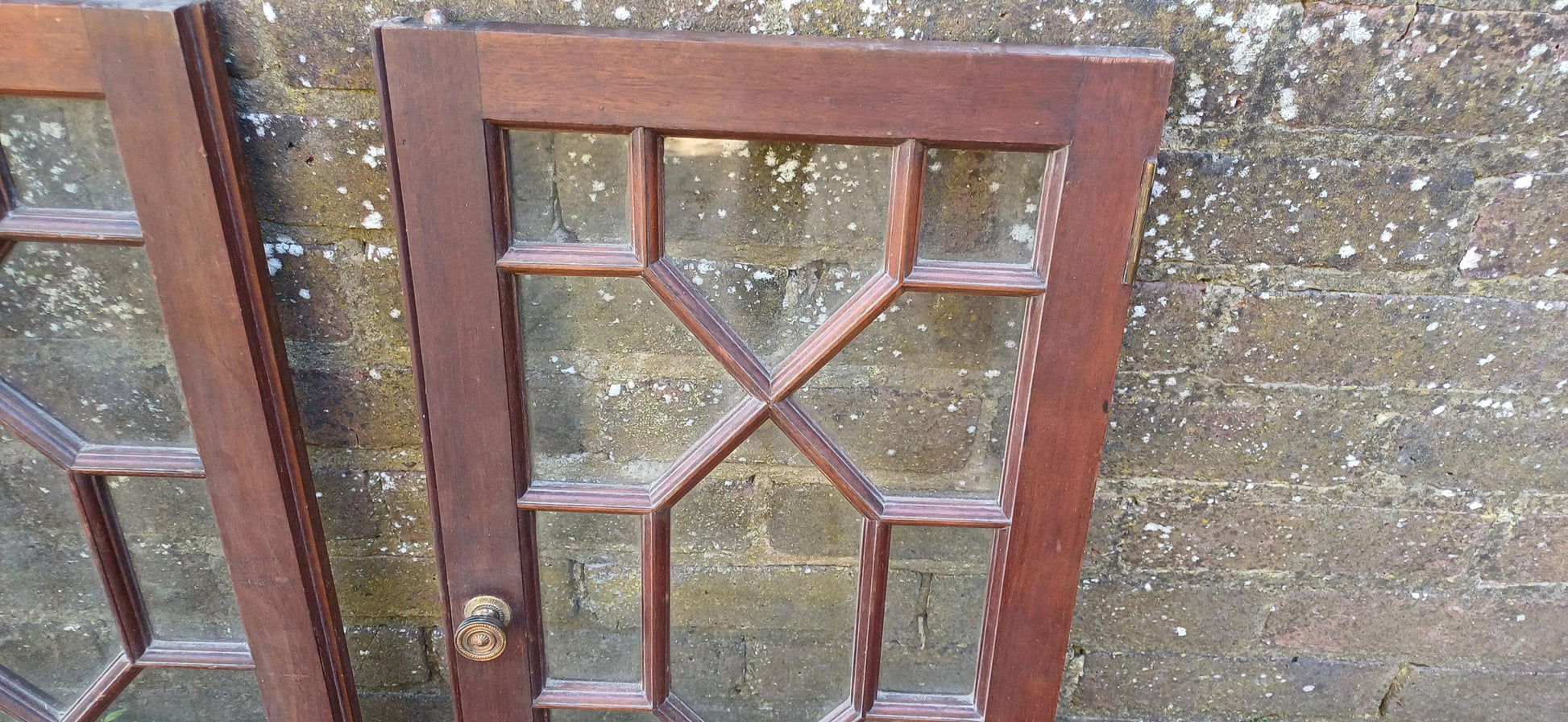 Pair of Late Victorian Astral Glazed Mahogany Doors Window Decoration or Project