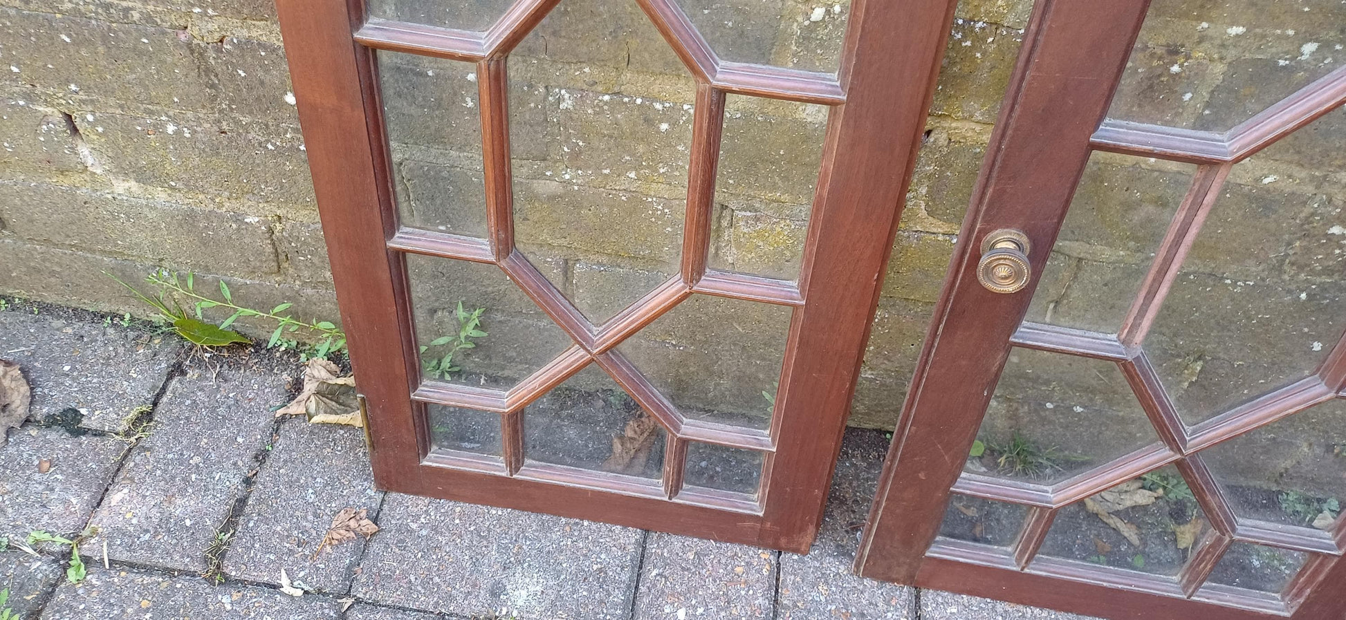 Pair of Late Victorian Astral Glazed Mahogany Doors Window Decoration or Project.