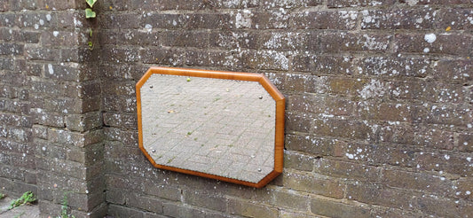 Eye Catching Vintage 30s Retro Etched Walnut Effect Wall Mirror Etched Decoration Scalloped Bevel.