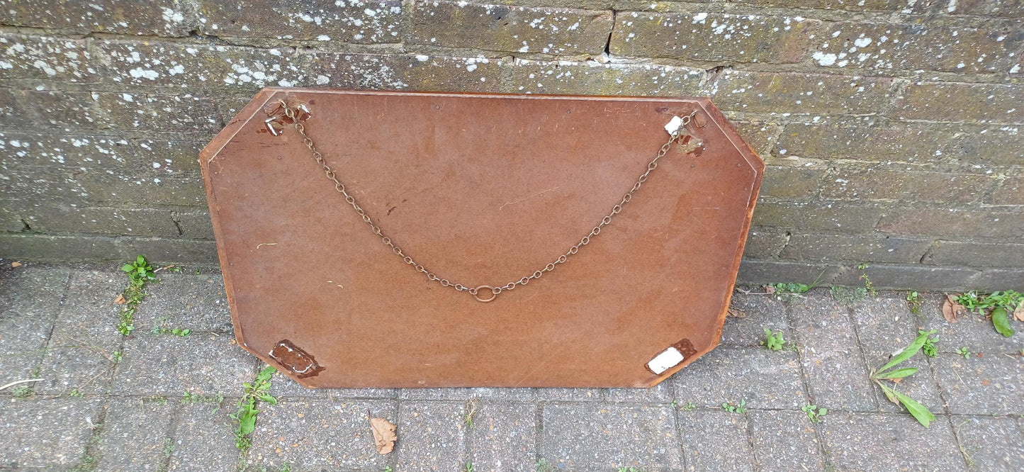Eye Catching Vintage 30s Retro Etched Walnut Effect Wall Mirror Etched Decoration Scalloped Bevel.