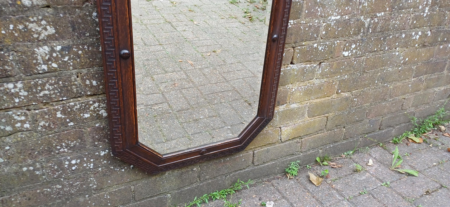 Very Large Hexagonal 1920s Vintage Oak Bevelled Mirror Great Condition.