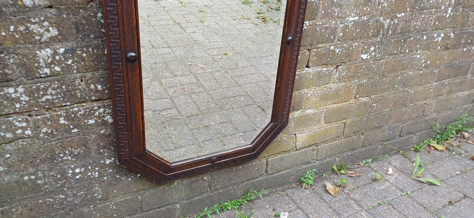 Very Large Hexagonal 1920s Vintage Oak Bevelled Mirror Great Condition.