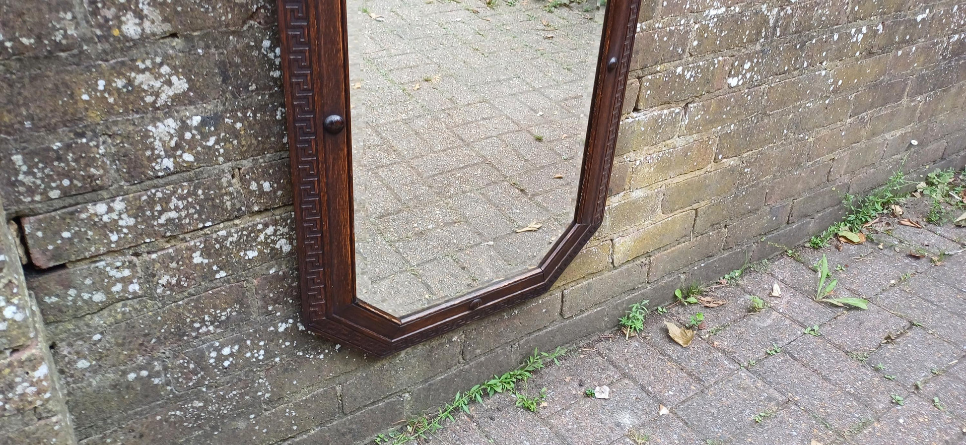 Very Large Hexagonal 1920s Vintage Oak Bevelled Mirror Great Condition.