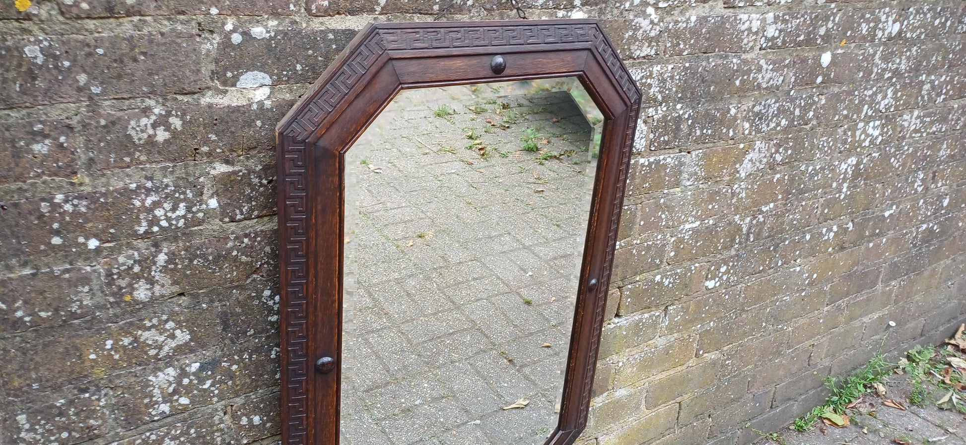 Very Large Hexagonal 1920s Vintage Oak Bevelled Mirror Great Condition.