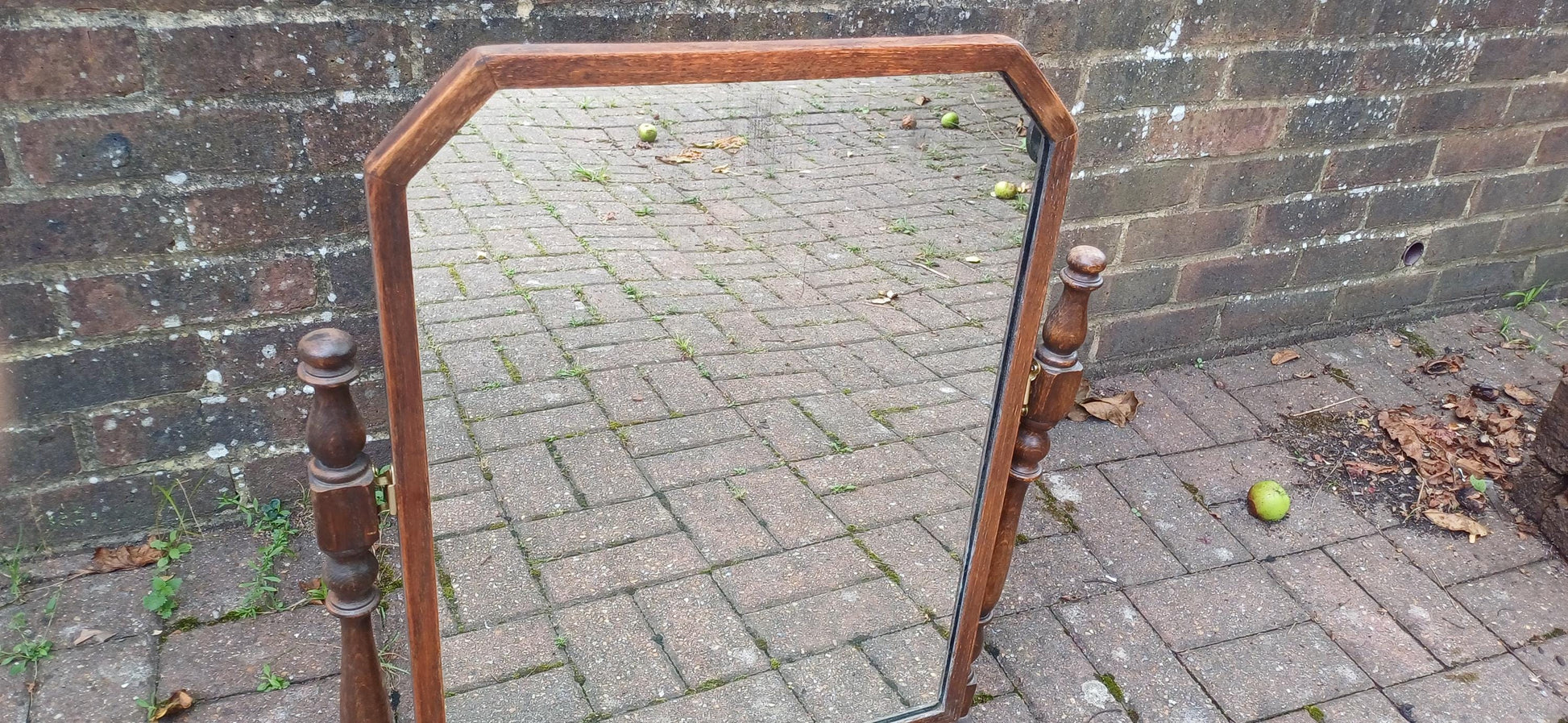 Vintage 1920s Solid Oak Dressing Table Mirror Adjustable Swing.