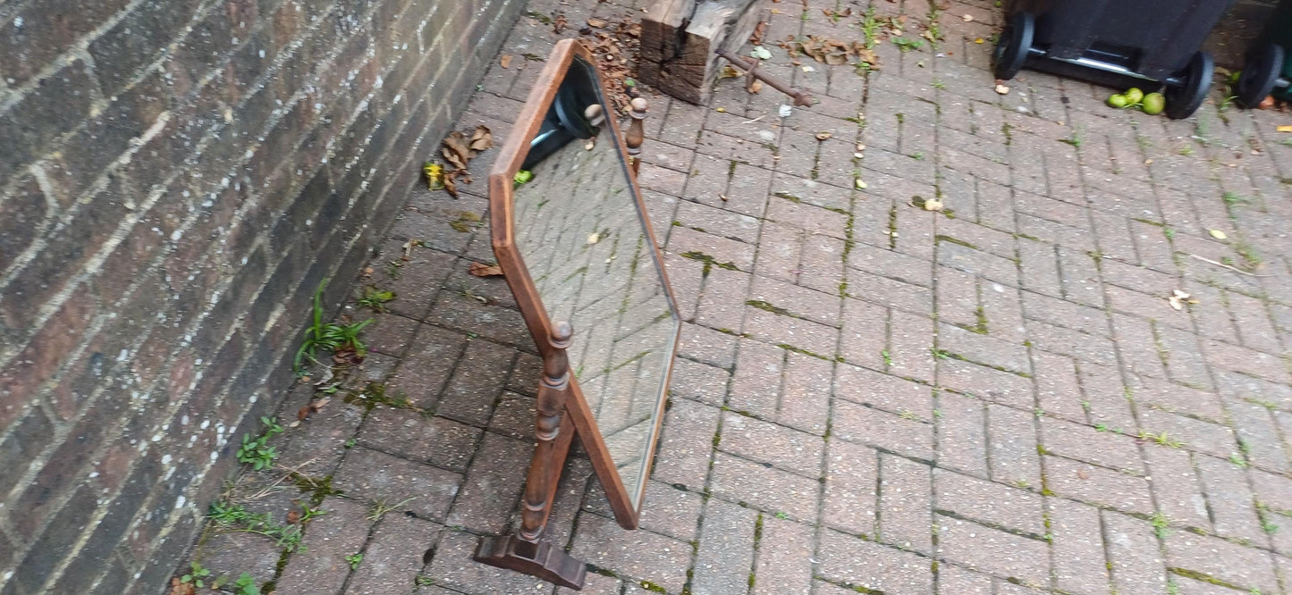 Vintage 1920s Solid Oak Dressing Table Mirror Adjustable Swing.