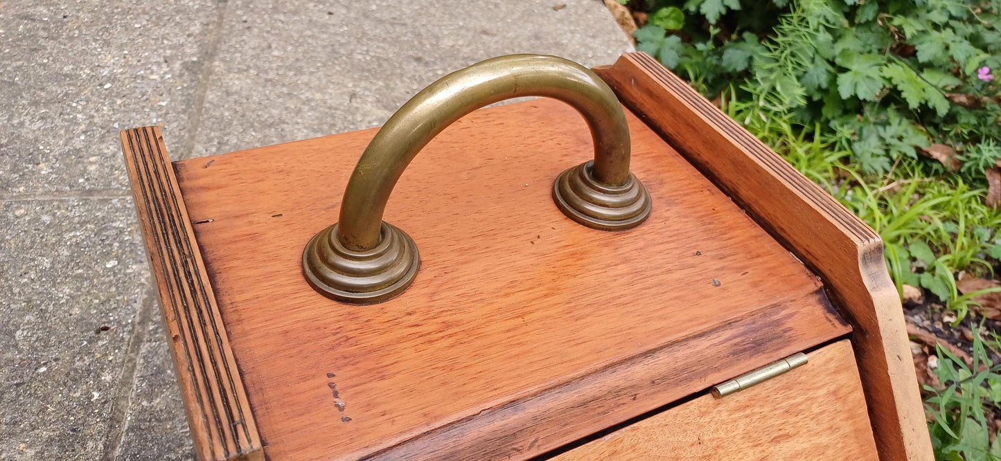 Beautiful Hand Stripped Restored Vintage Edwardian Coal Scuttle Coal Box Wood and Brass Inner Lining. Walnut or Mahogany.