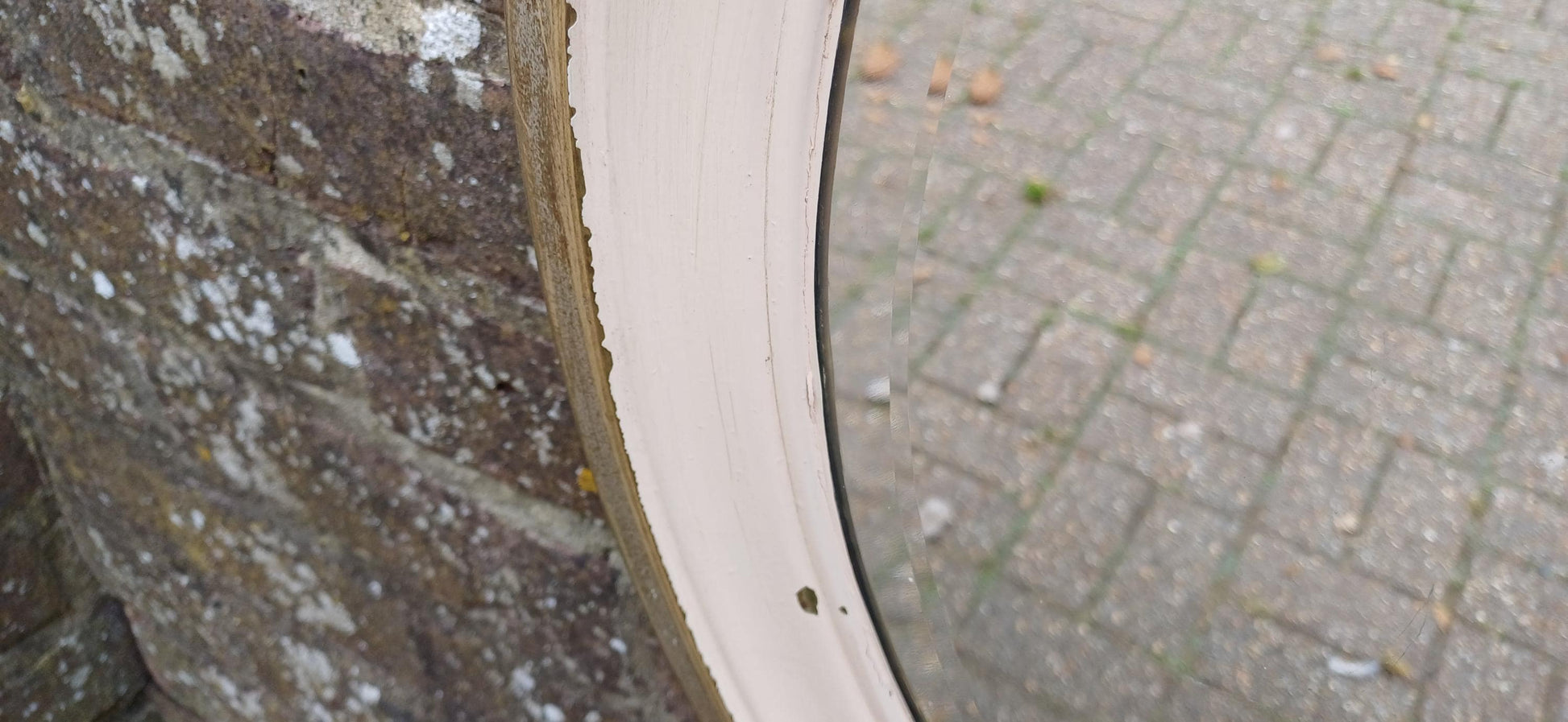 Totally Finish to This Unusual Metal Silver Chrome Brass and Painted Oval Decorative Wall Mirror with Bevelled Glass