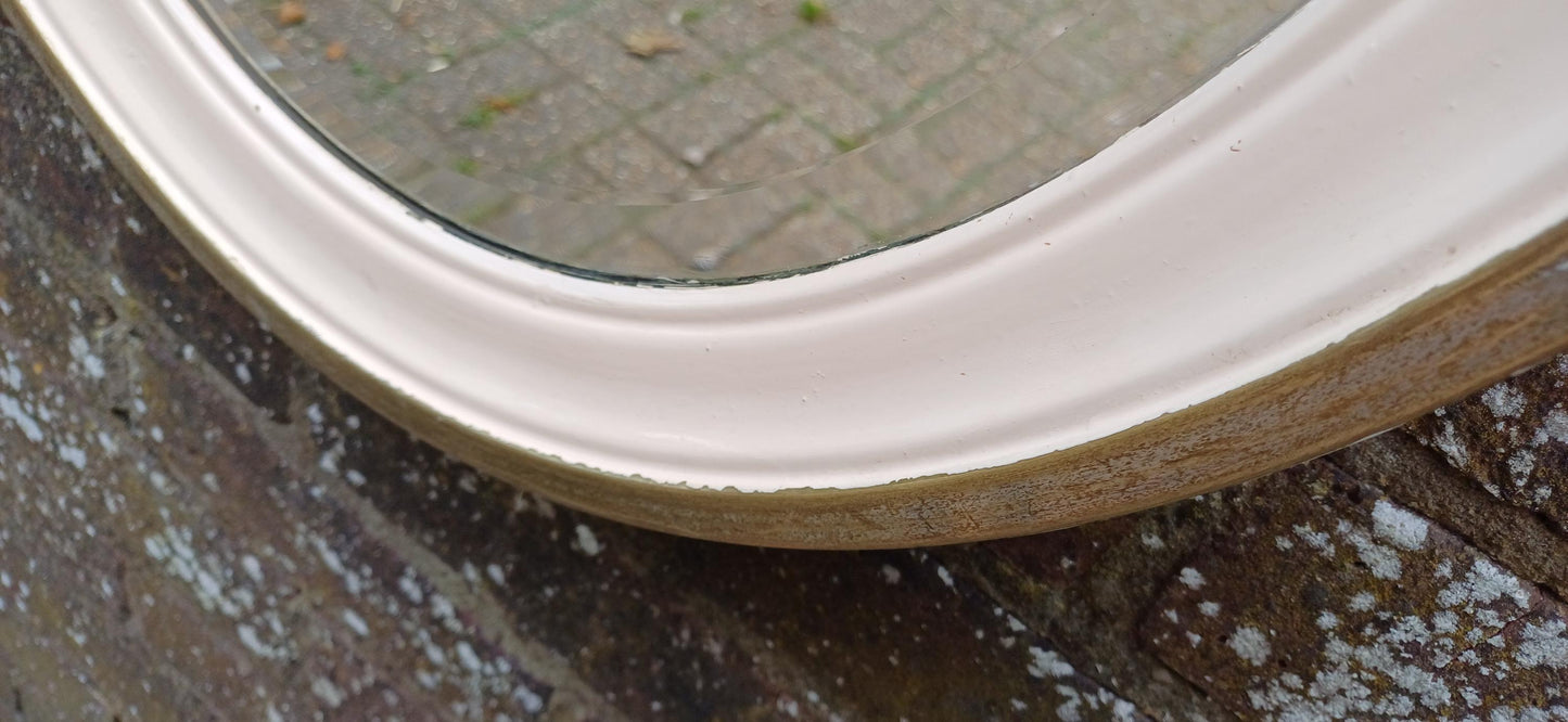 Totally Finish to This Unusual Metal Silver Chrome Brass and Painted Oval Decorative Wall Mirror with Bevelled Glass