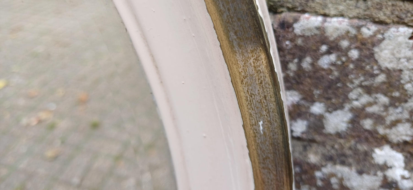 Totally Finish to This Unusual Metal Silver Chrome Brass and Painted Oval Decorative Wall Mirror with Bevelled Glass