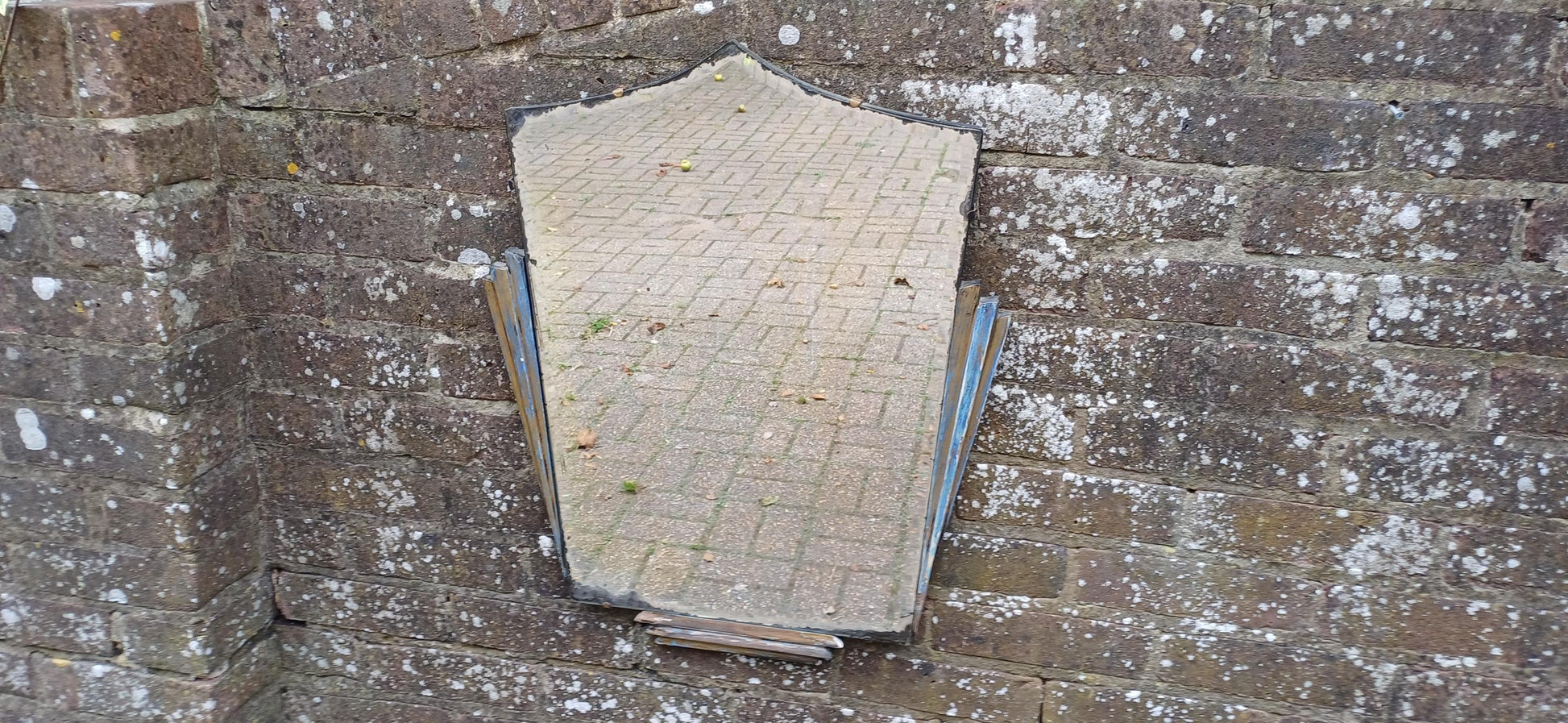 Beautiful Art Deco Part Stripped Wall Mirror Age Worn Charm. Gold and Blue. Definitely Both Shabby and Chic!