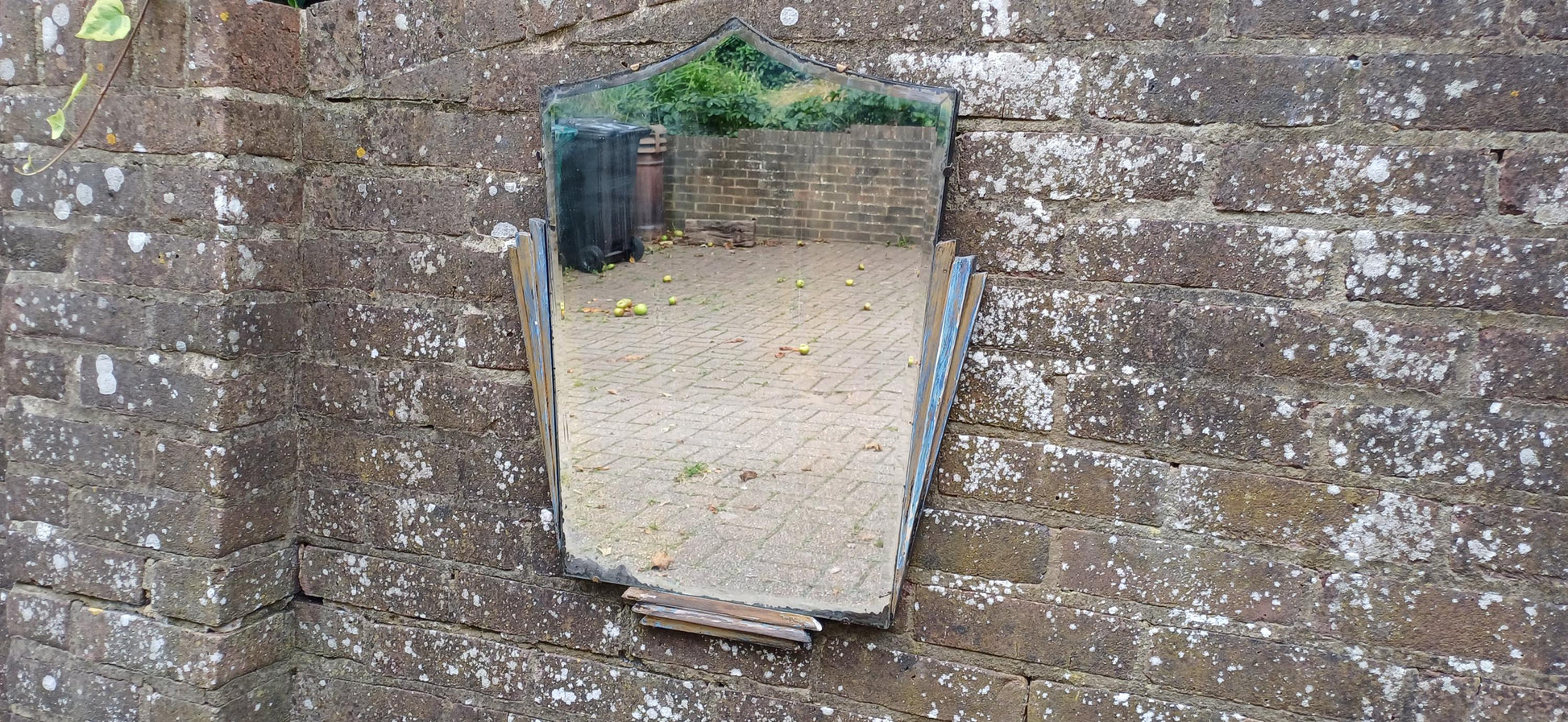 Beautiful Art Deco Part Stripped Wall Mirror Age Worn Charm. Gold and Blue. Definitely Both Shabby and Chic!