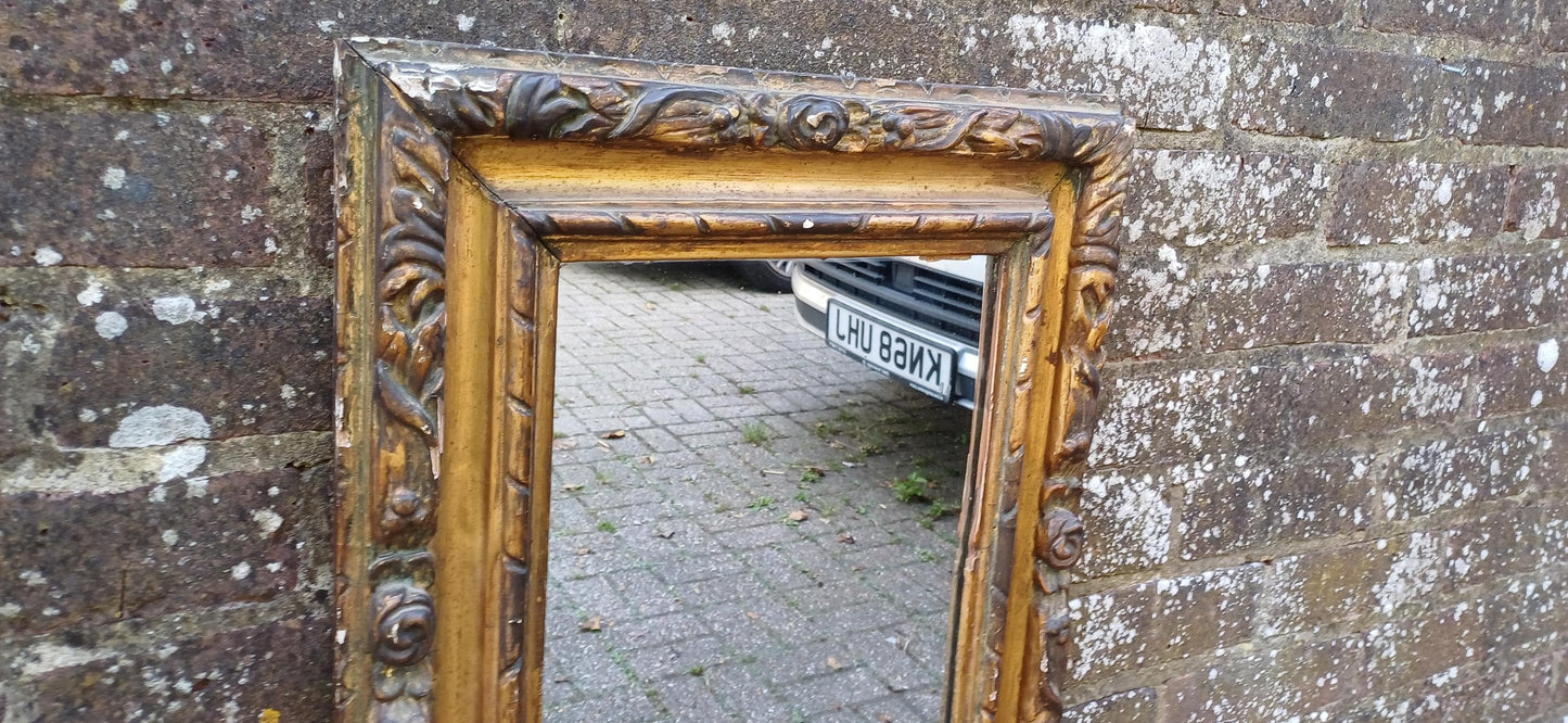 Charming Age Worn Vintage Victorian Gilt Gold Wall Mirror.