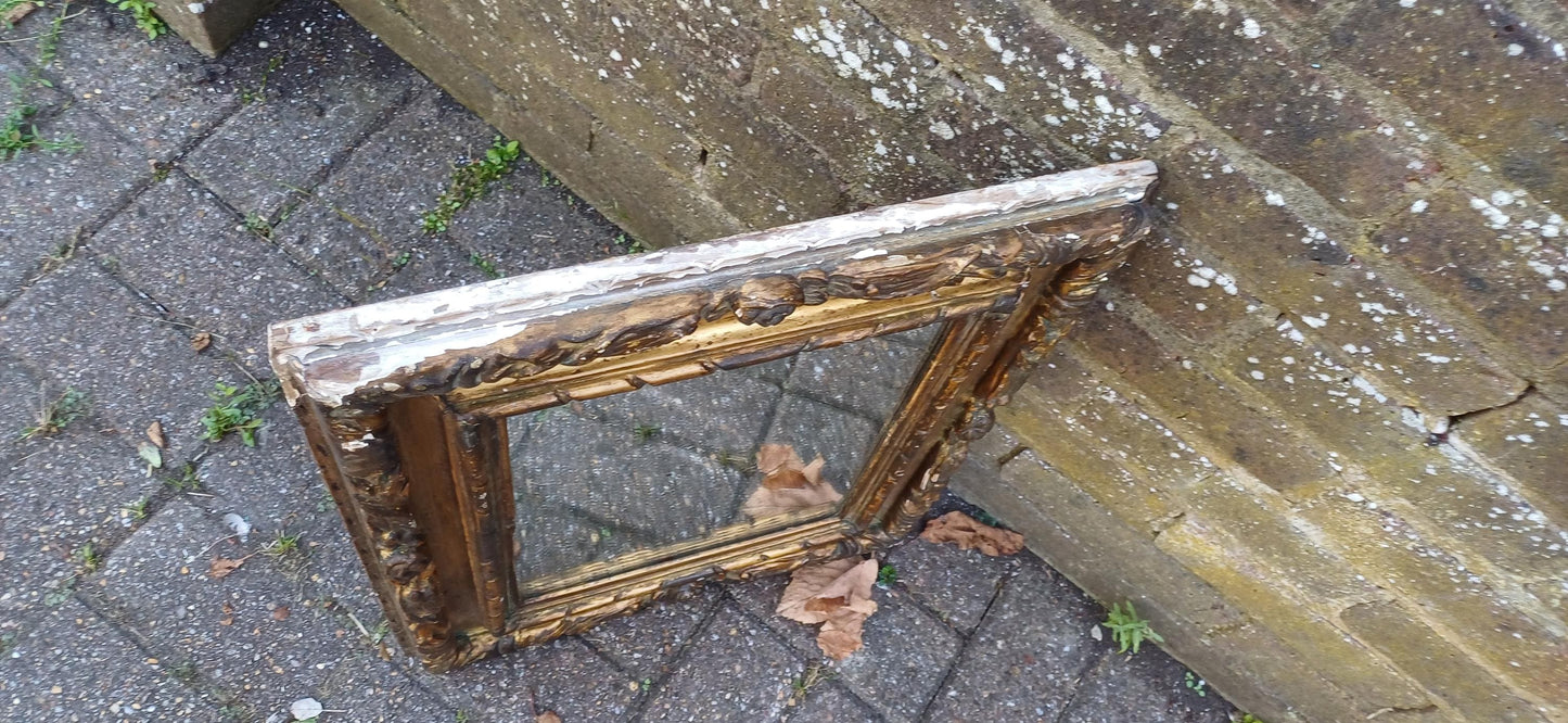 Charming Age Worn Vintage Victorian Gilt Gold Wall Mirror.