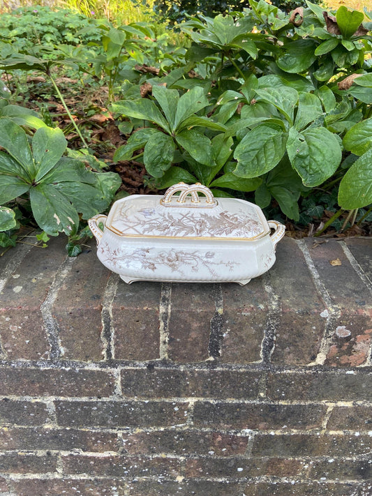 antique ironstone pottery by Burgess & Leigh.Dates from early 1900s. Poppy design. in fabulous condition.minor signs of wear - all commensurate with age. Brown decoration with gilt finish.perfect for soups,stews, salads,rice etc