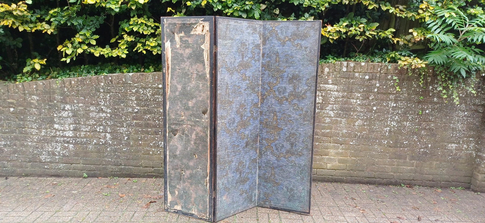Oriental Bohemian Vintage Late Victorian 3 Fold Screen Room Divider