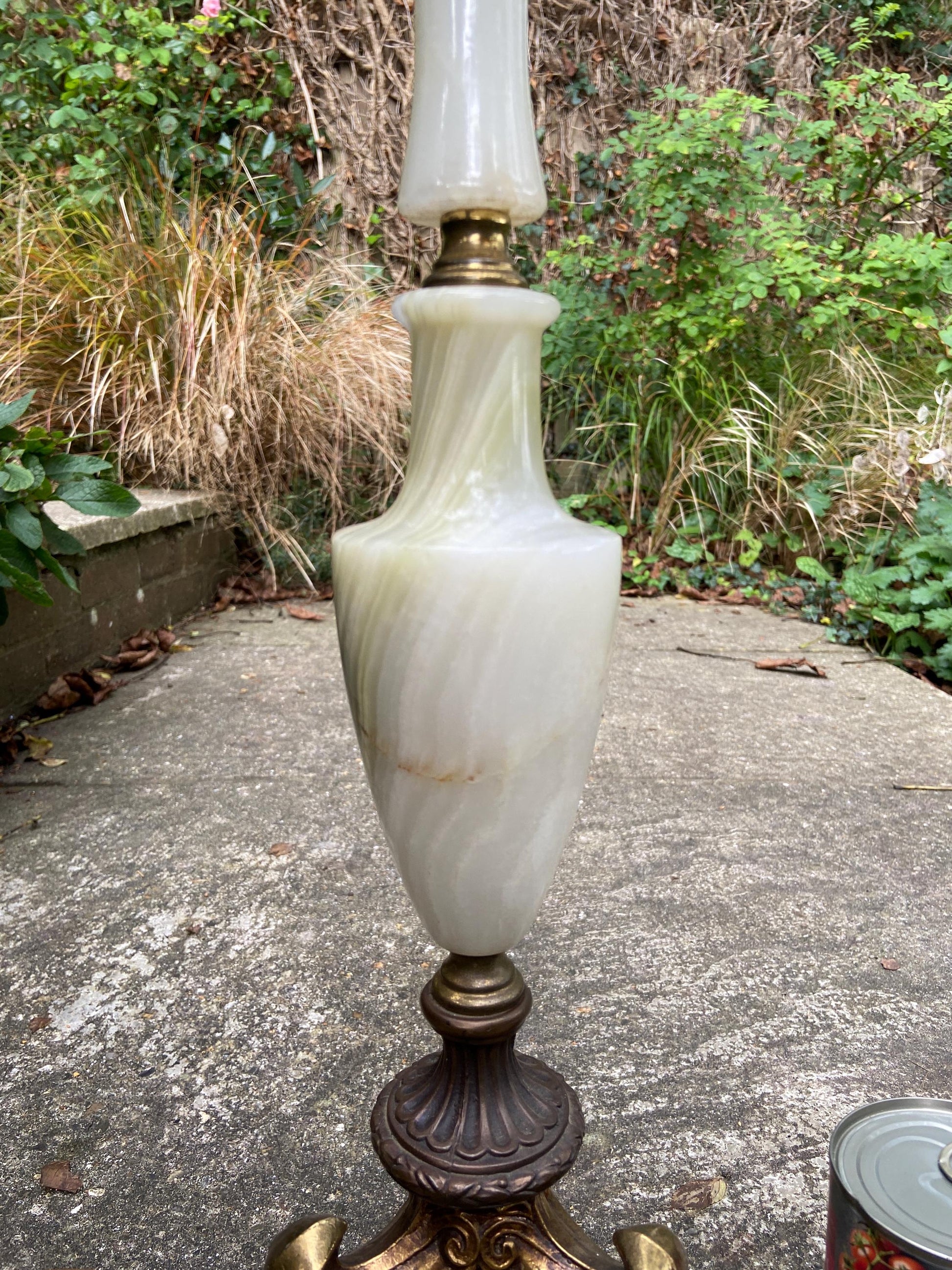 Very tall and attractive vintage onyx and metal table lamp, or floor lamp - 70cm tall