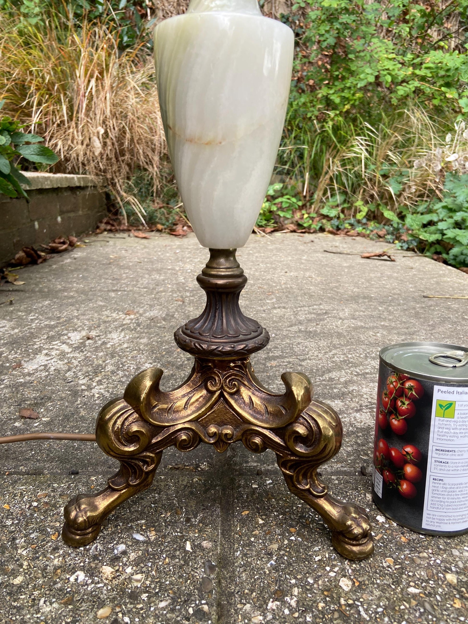 Very tall and attractive vintage onyx and metal table lamp, or floor lamp - 70cm tall
