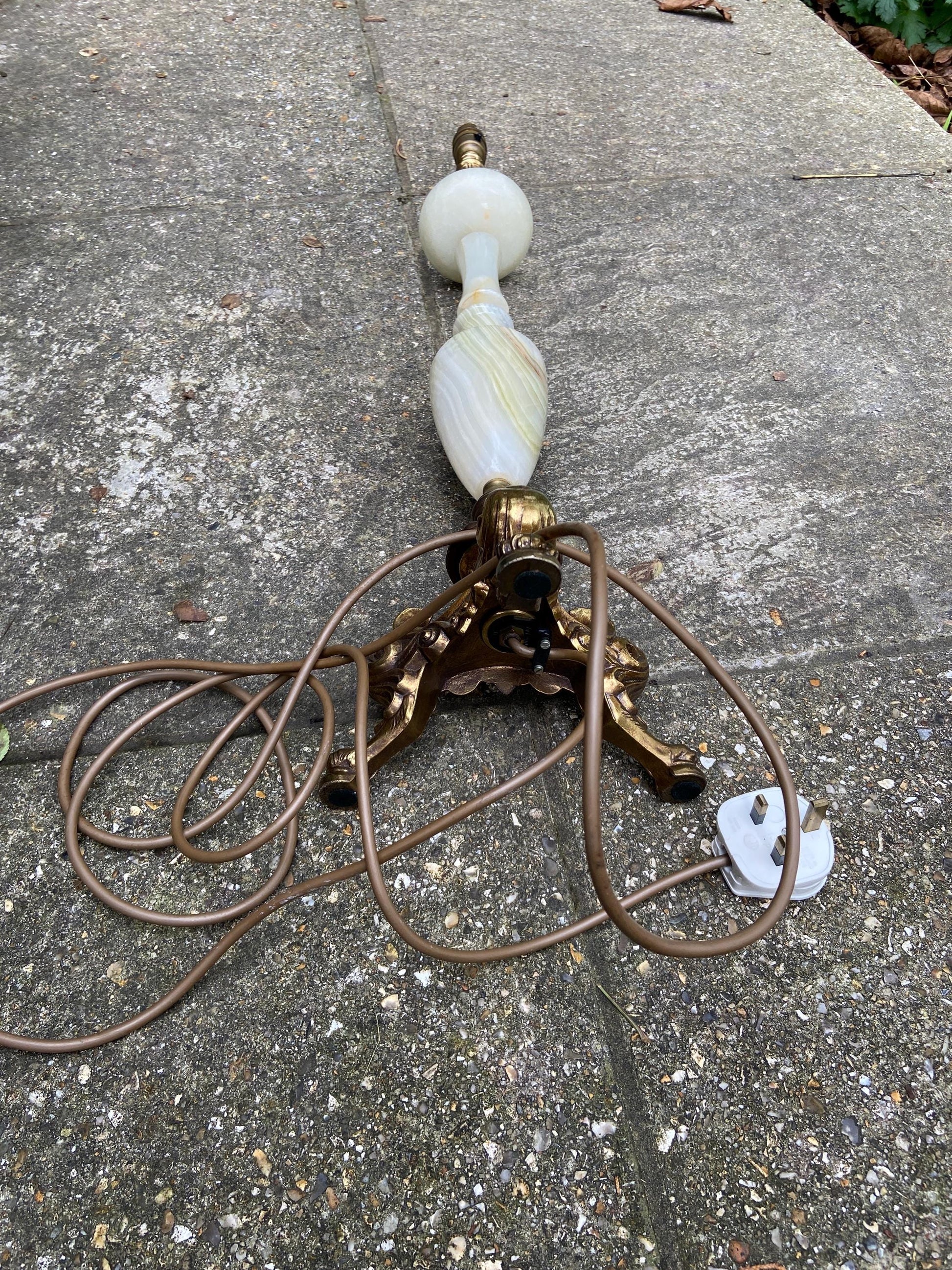 Very tall and attractive vintage onyx and metal table lamp, or floor lamp - 70cm tall