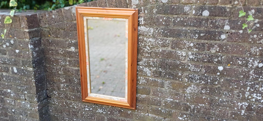 Large Classic Vintage 80s Pine Wall Mirror with Floral Flower Inset 77 x 46 cm