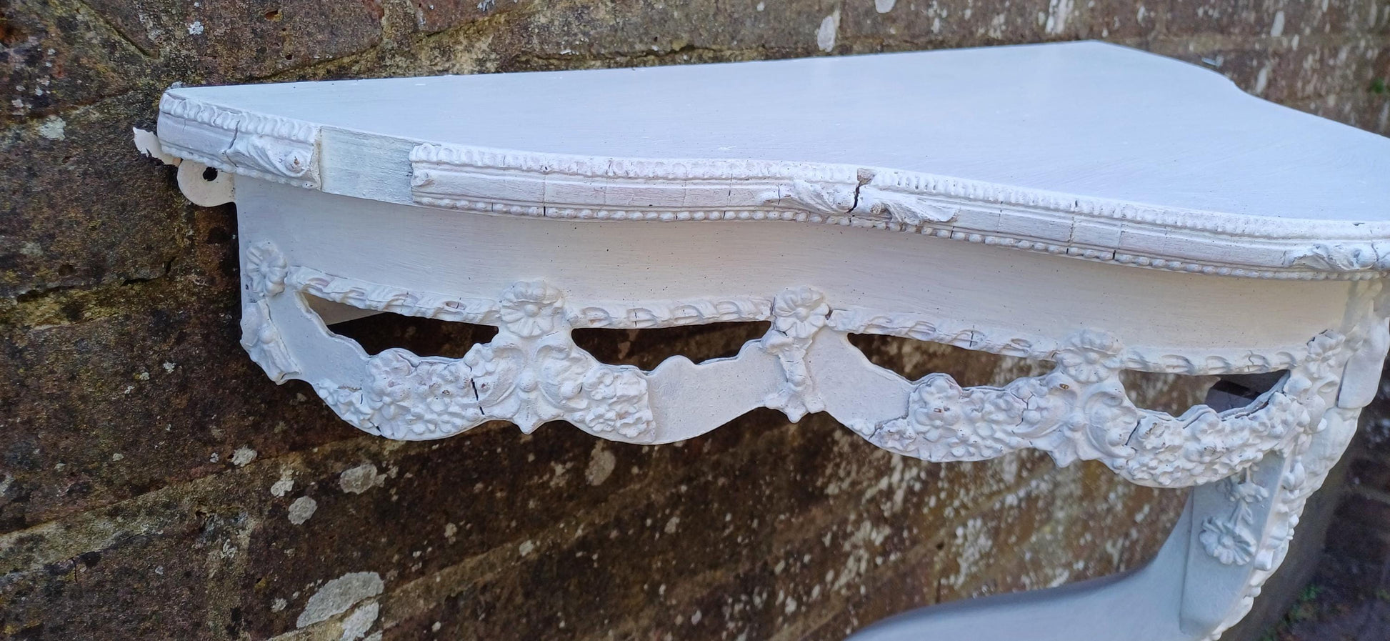 Imposing Genuine Vintage Retro 60s Wall Bracket Shelf Highly Decorative Painted White in Farrow and Ball