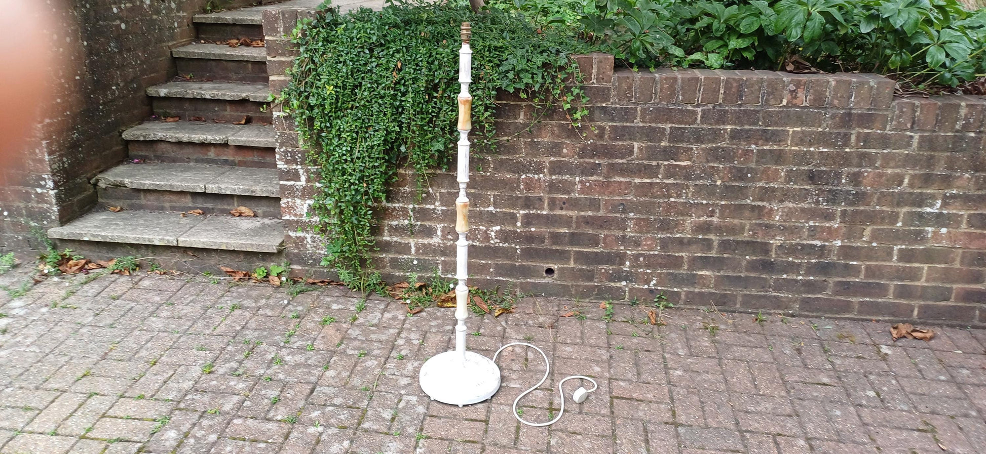 Quirky and Unique Vintage Retro Onyx and Painted Shabby Chic Standard Lamp in Working Order. Upcycled.