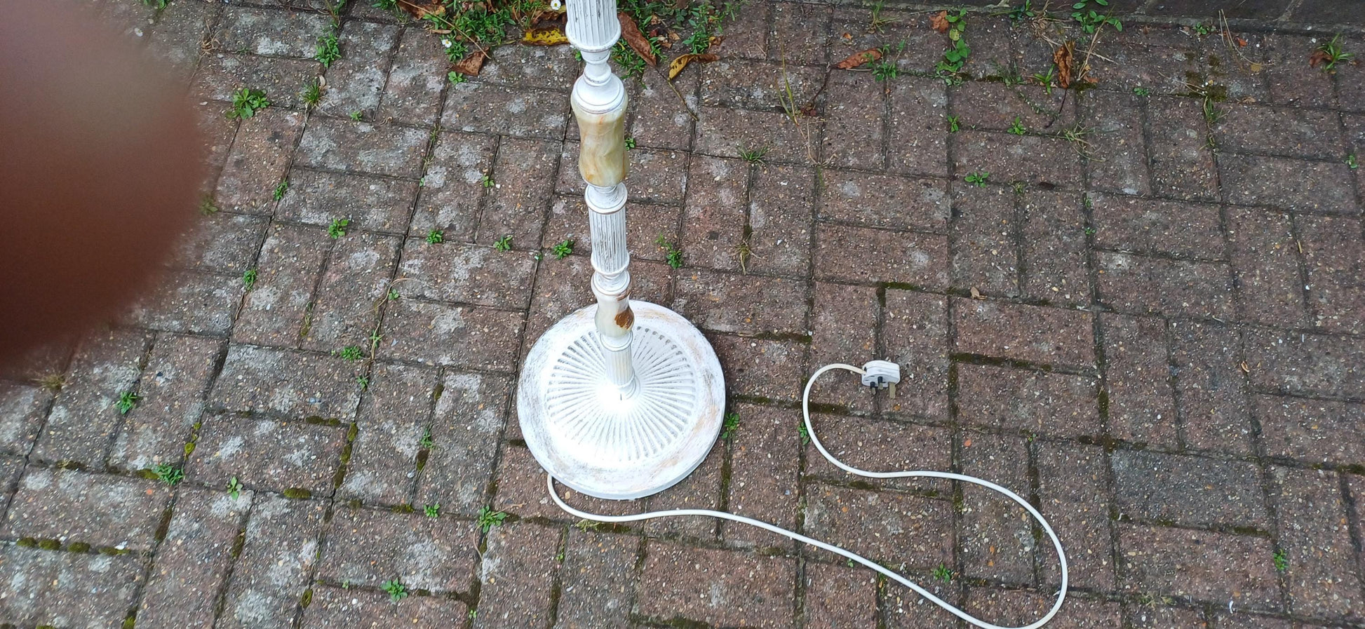 Quirky and Unique Vintage Retro Onyx and Painted Shabby Chic Standard Lamp in Working Order. Upcycled.