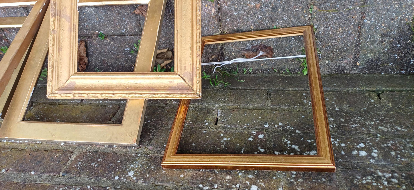 Collection of 7 Gold Gilt Vintage Pictures Picture Frames Framing Photo Photograph Artist Upcycling Project. 4 are Victorian.