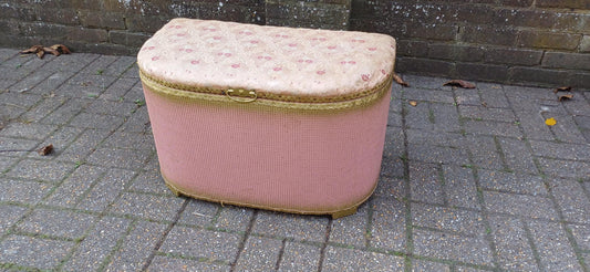 Vintage Retro Pink and Gold Upholstered Retro Ottoman Bedroom Storage Seat Settle