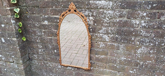 Vintage Decorative Gold Metal 70s Mirror Flower Motif.