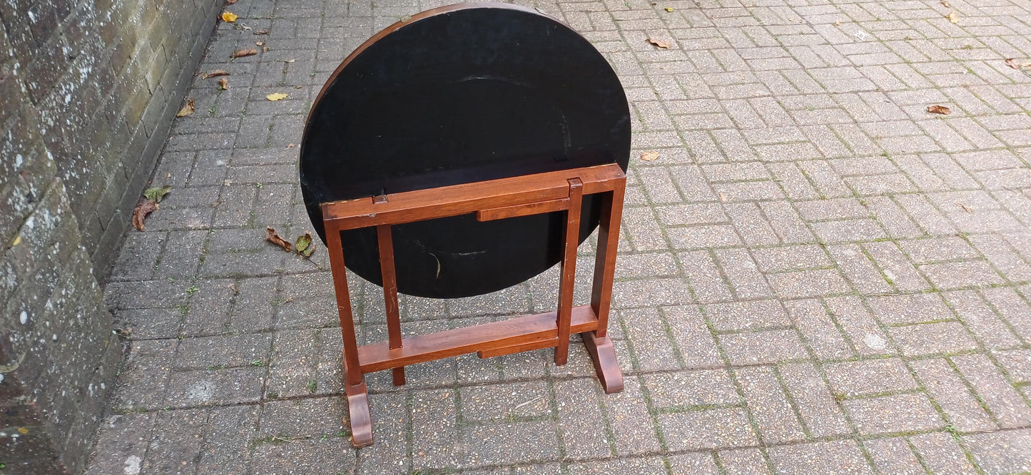 Unusual Early to Mid Vintage Oak Oriental Coffee Table and Folding Fire Screen Hand Created Decoration. Free Hand Delivery.