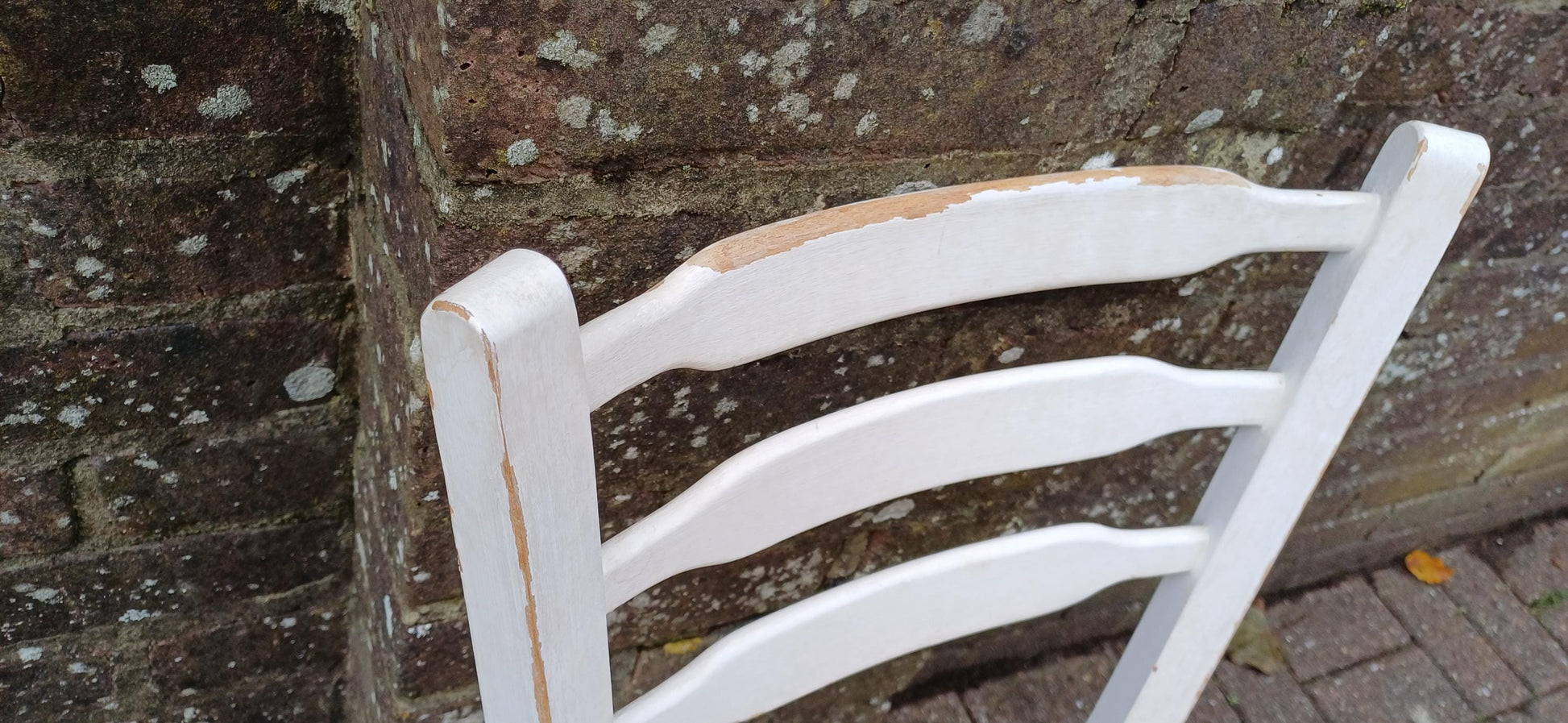 Pair of Vintage Retro 70s Painted Shabby Chic Kitchen Chairs Newly Upholstered.