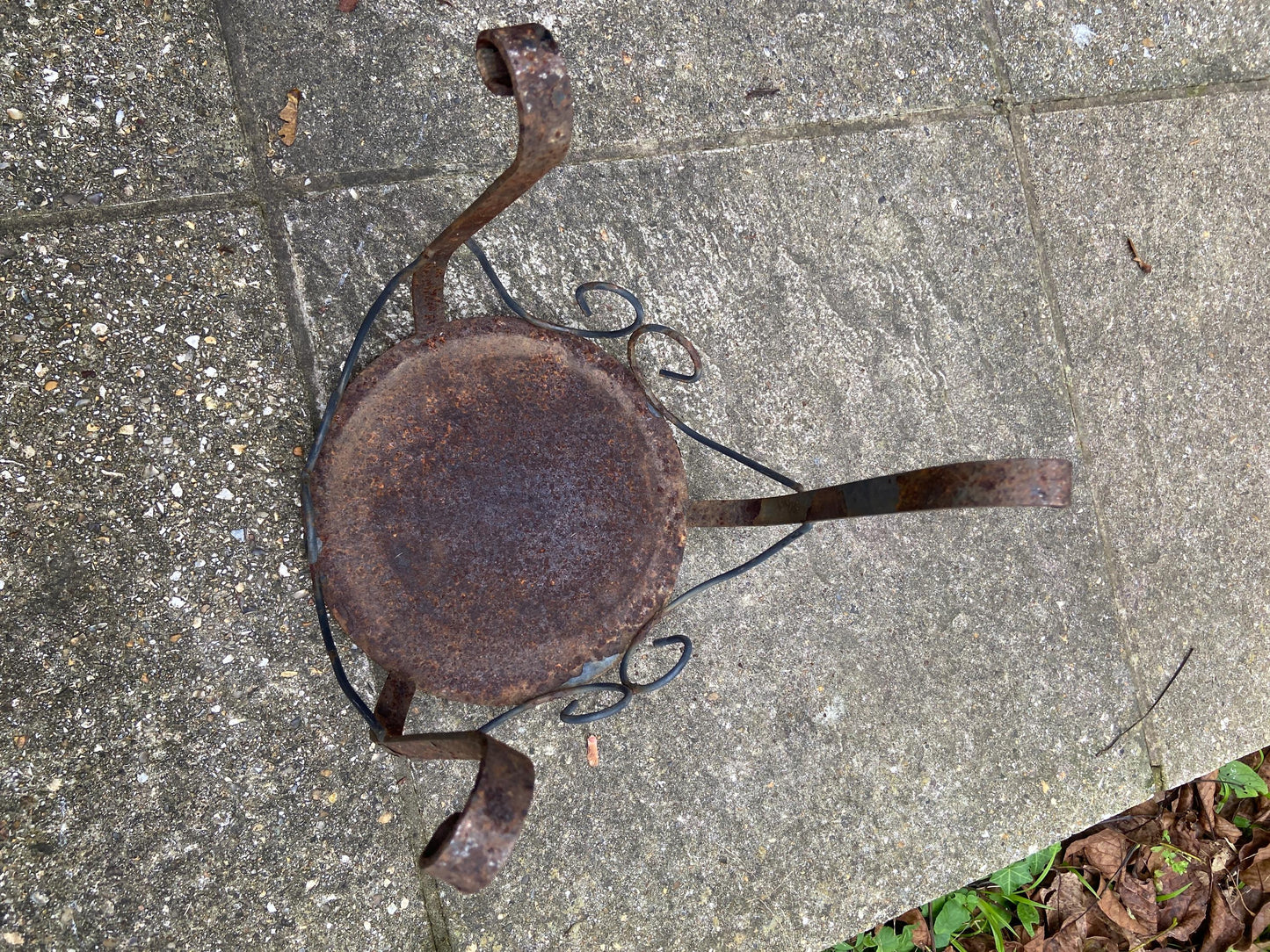 Vintage small to medium sized wrought iron metal table with tiled mosaic top - indoor or outdoor plant stand
