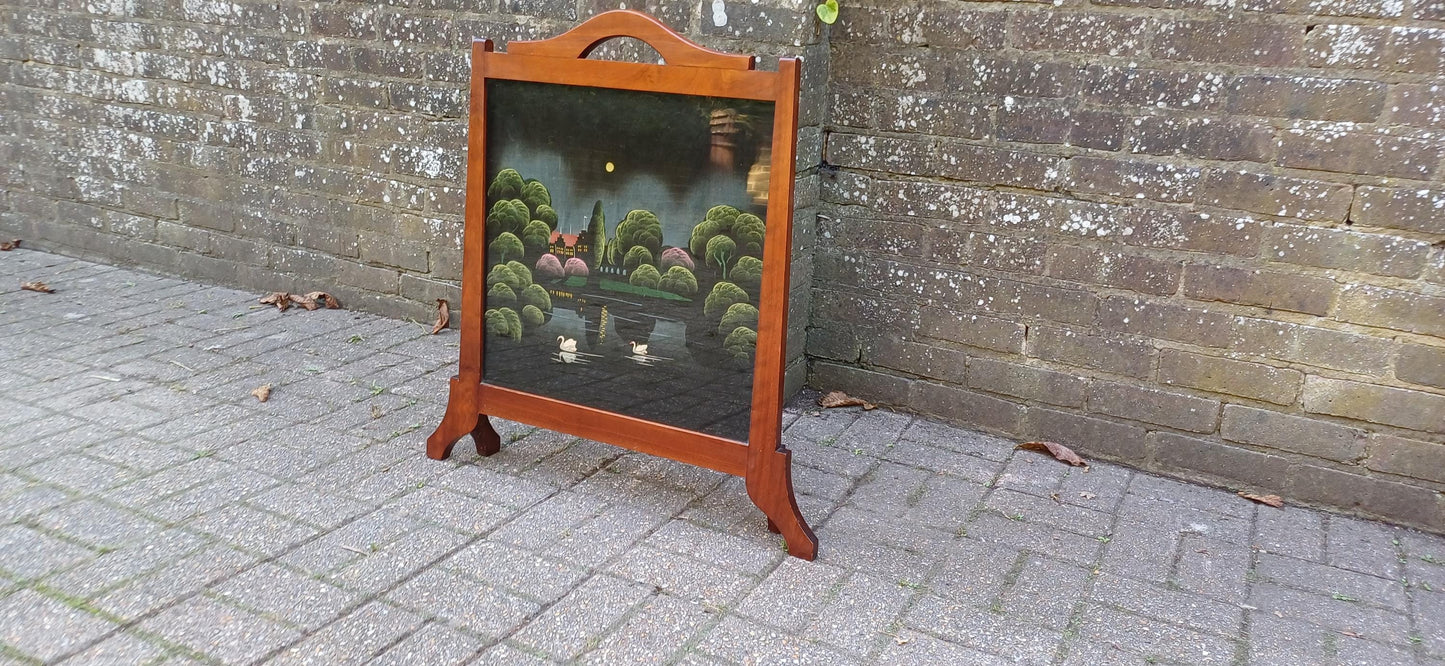Outstanding Unusual Art Nouveau Hand Painted Oak Fire Screen. Free Hand Delivery.