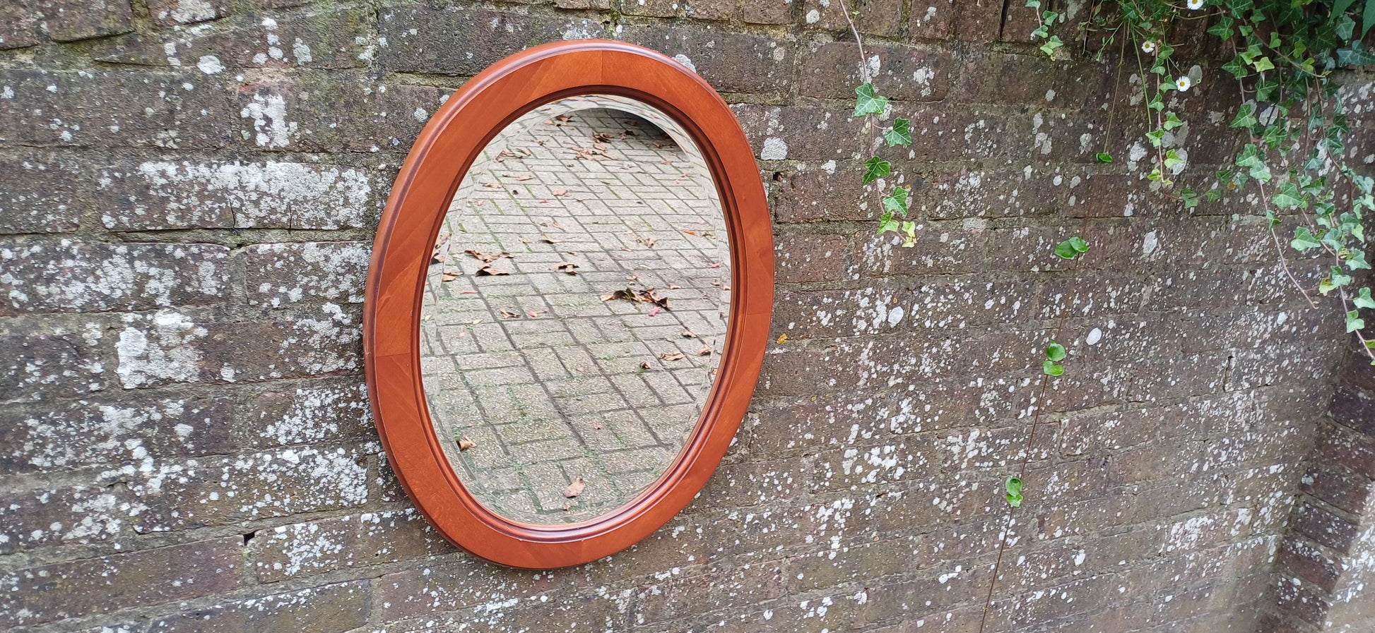 French Fruitwood Oval Decorative Mirror with Bevelled Glass