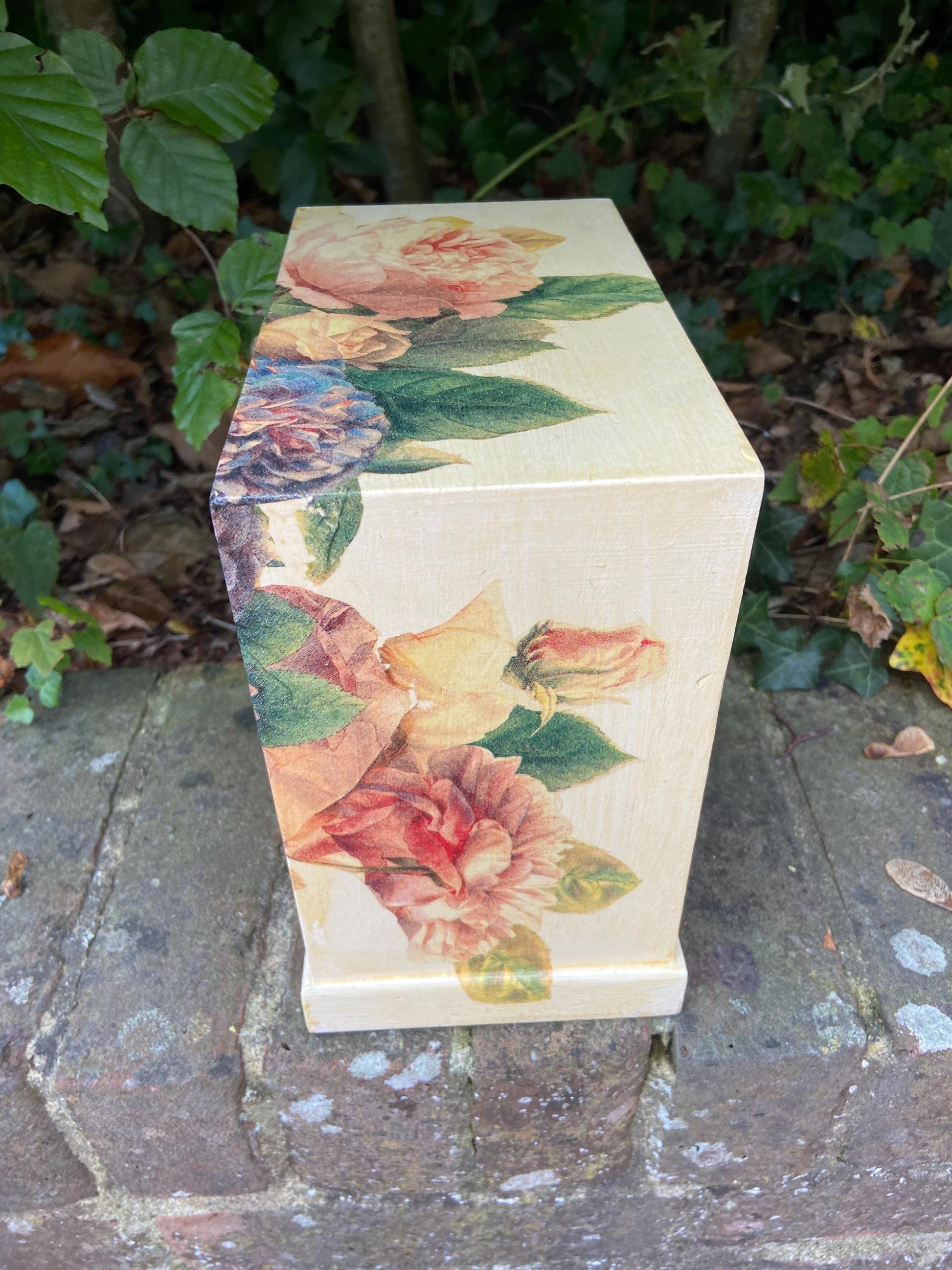 Vintage decoupage jewellery or trinket box, small treasure chest - floral box with 4 drawers