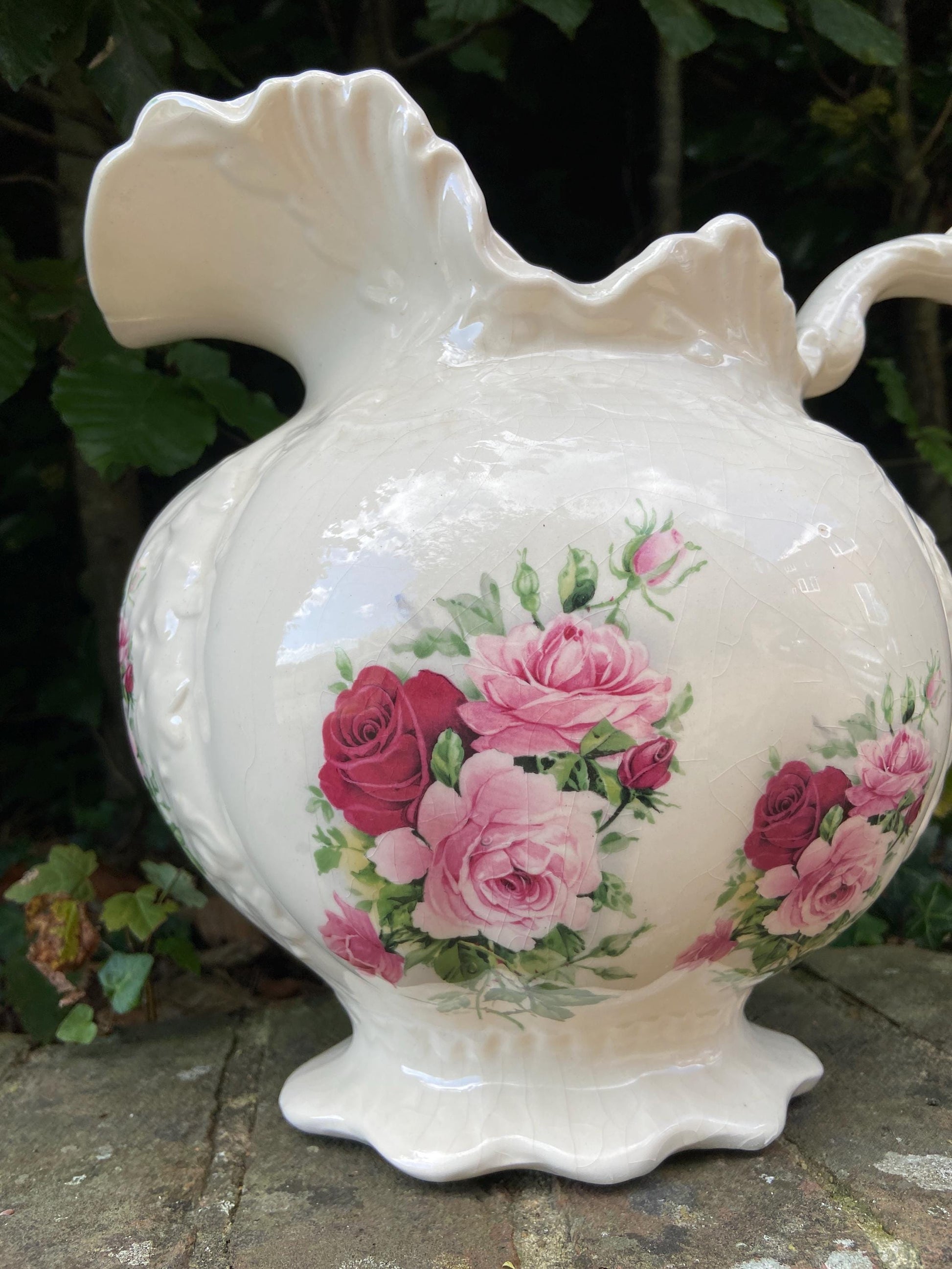Very large China Jug made by Staffordshire Pottery - floral design - watertight