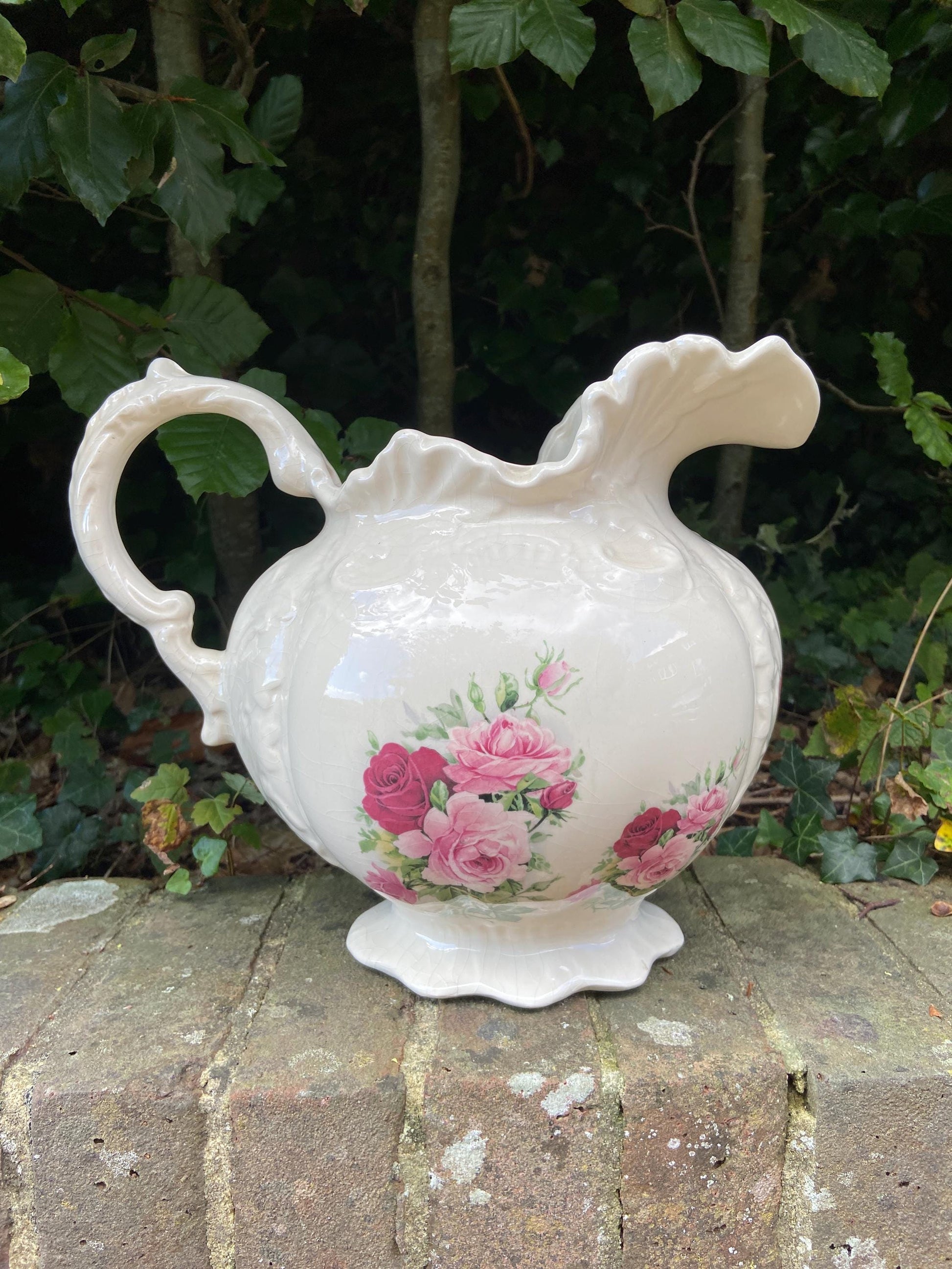 Very large China Jug made by Staffordshire Pottery - floral design - watertight