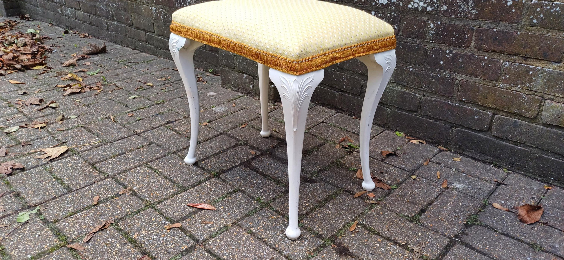 Vintage Retro Chic Upholstered Stool Newly Upholstered Stool Kitsch Hard Plastic Cabriole Legs.