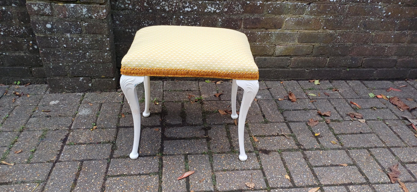 Vintage Retro Chic Upholstered Stool Newly Upholstered Stool Kitsch Hard Plastic Cabriole Legs.