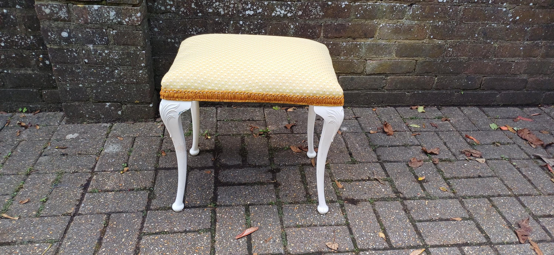 Vintage Retro Chic Upholstered Stool Newly Upholstered Stool Kitsch Hard Plastic Cabriole Legs.
