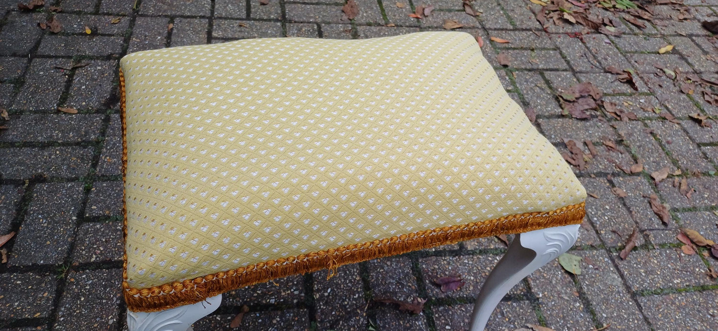 Vintage Retro Chic Upholstered Stool Newly Upholstered Stool Kitsch Hard Plastic Cabriole Legs.