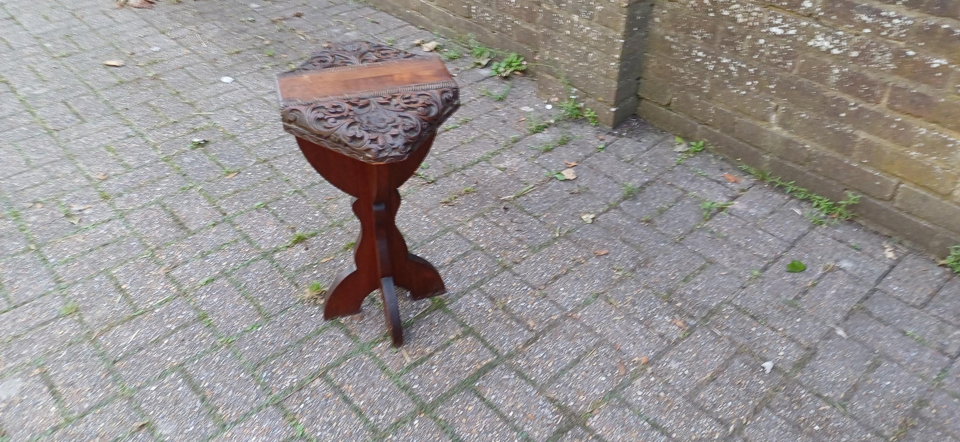 Superbly Deep Carved Vintage Hardwood Stool or Occasional Side Table.