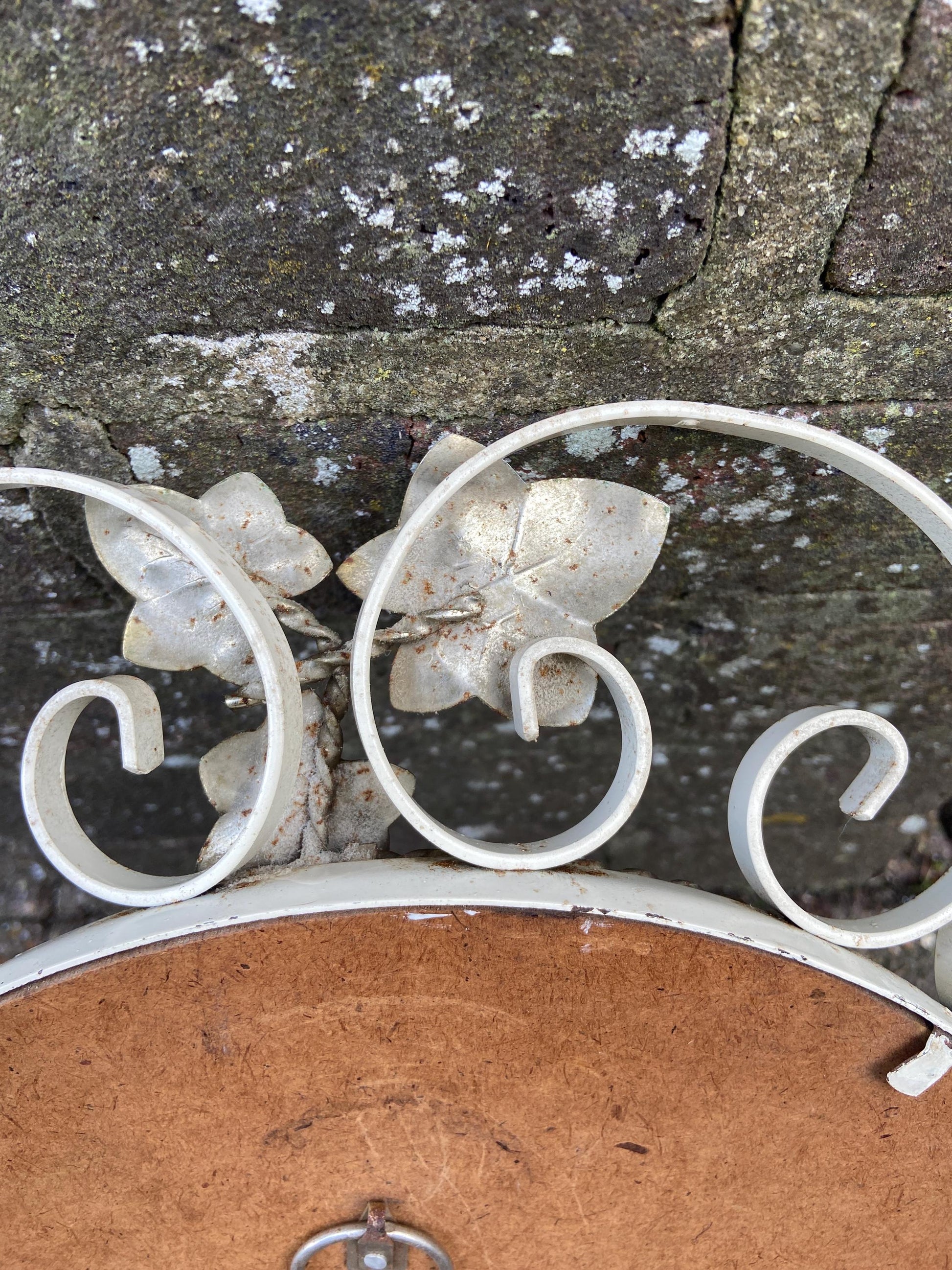 Retro wrought iron painted round mirror with Ivy details