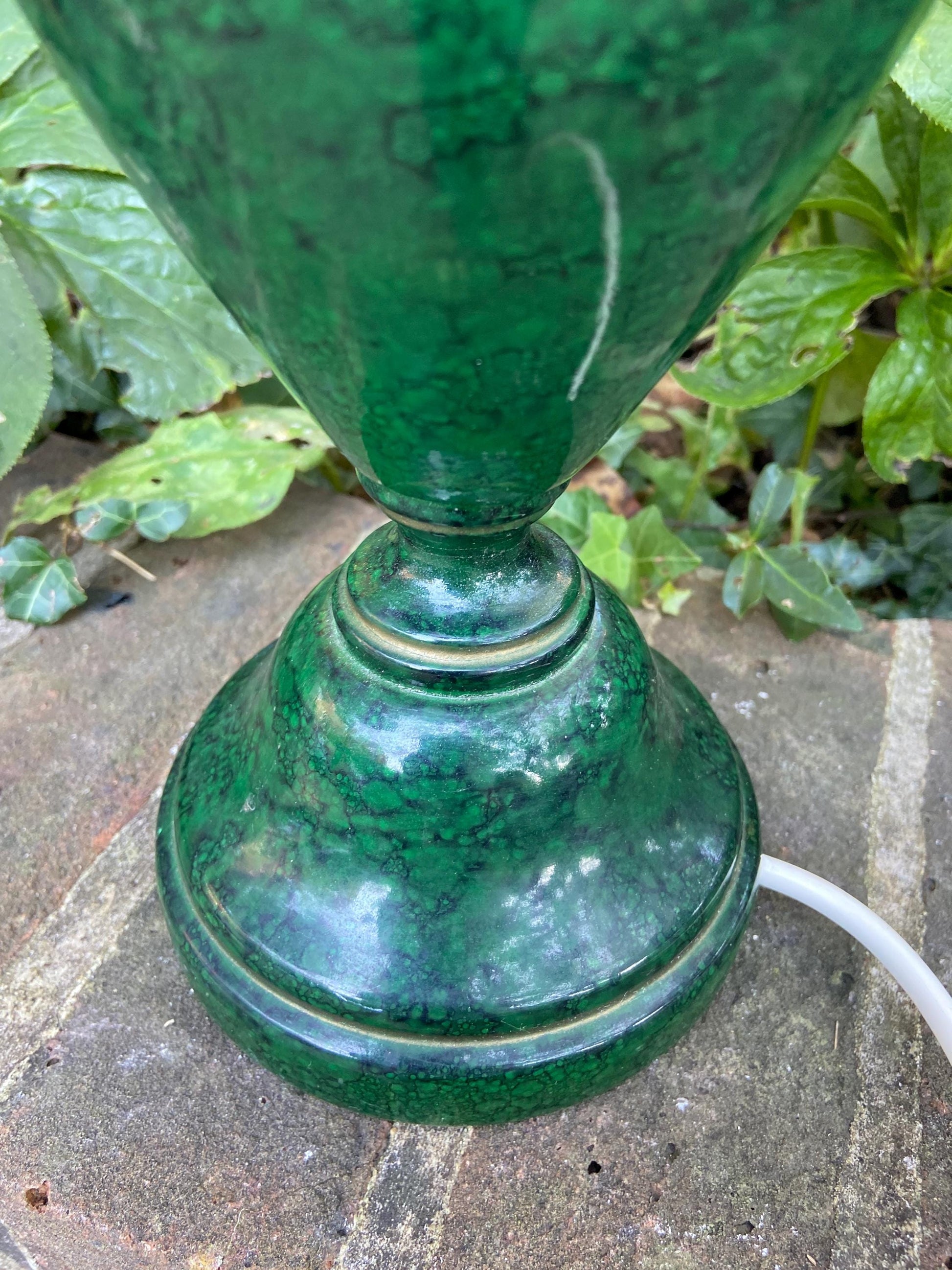 Vintage bottle green marble effect table lamp, classic urn style working wooden table lamp