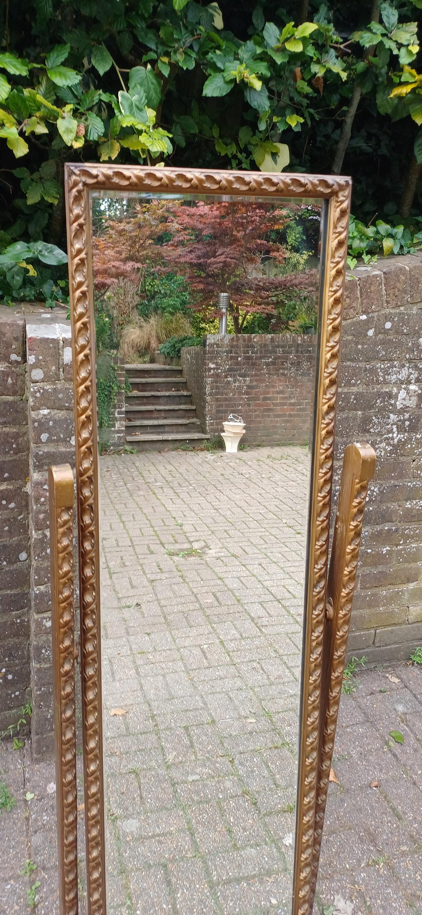 Vintage Mid-Century Gold Gilt Freestanding Cheval Full Length Mirror