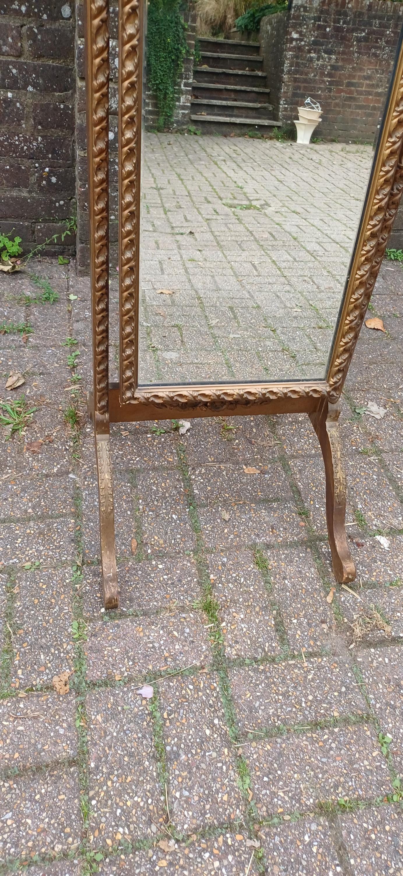 Vintage Mid-Century Gold Gilt Freestanding Cheval Full Length Mirror